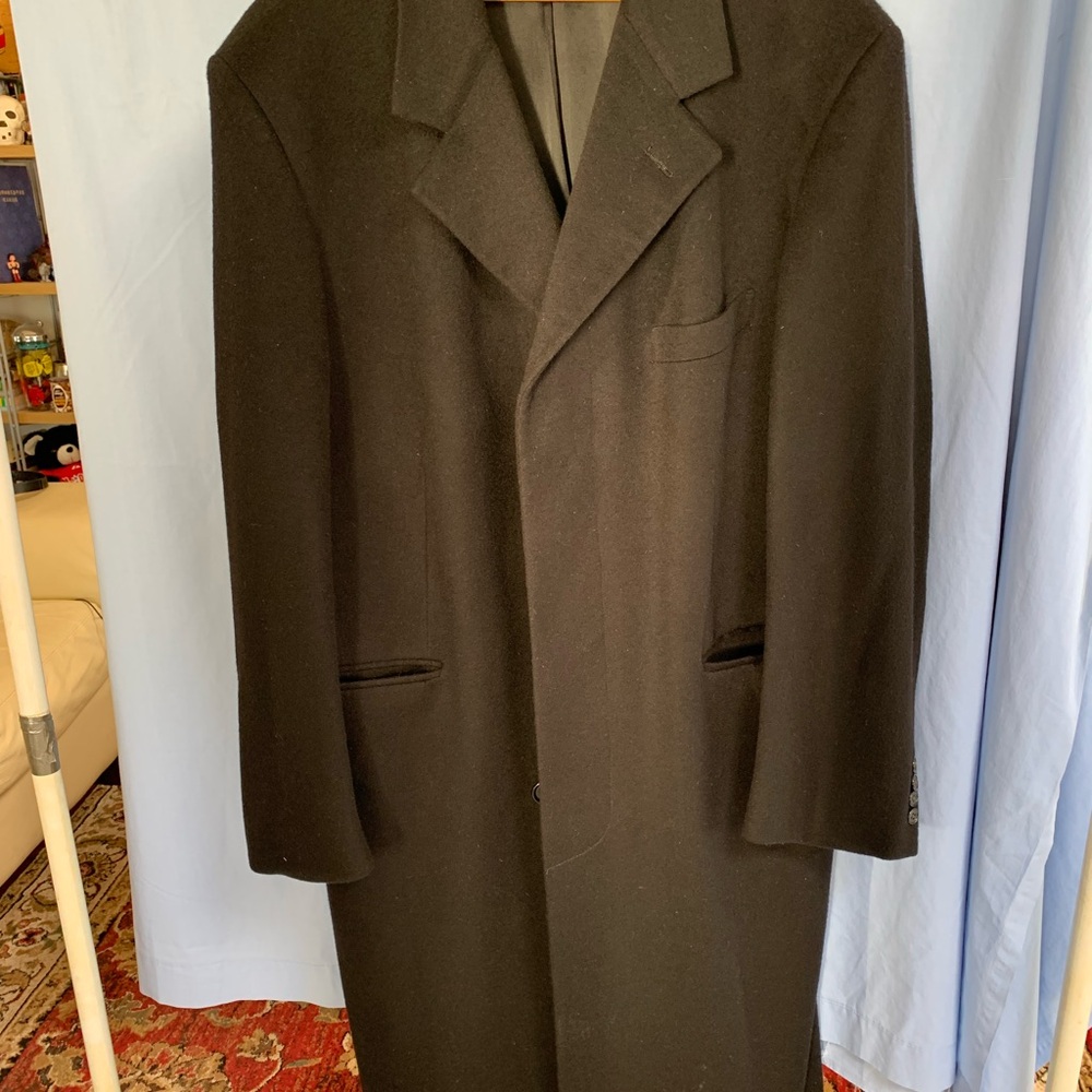 Classic Black Camel Hair Single-breasted Overcoat